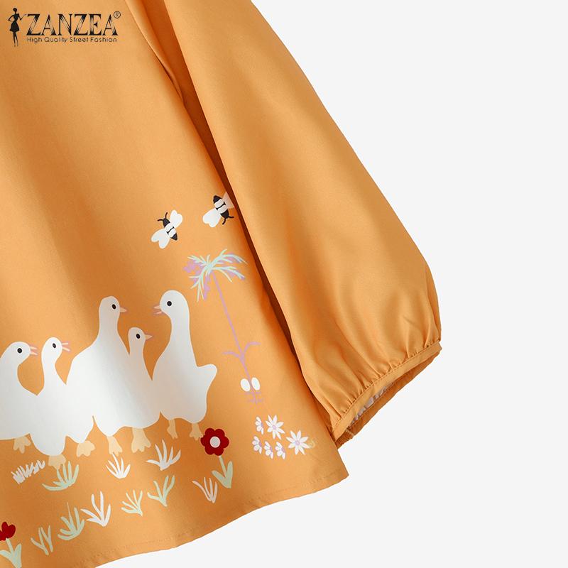 ZANZEA Women Casual Round Neck Loose 3/4 Sleeve Print Blouse