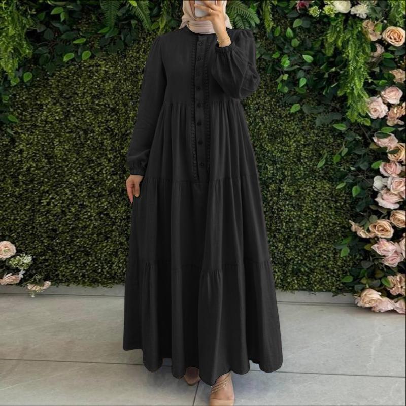 

ZANZEA Muslim Women Daily Casual Round Neck Long Sleeve Casual Long Dress 2XL