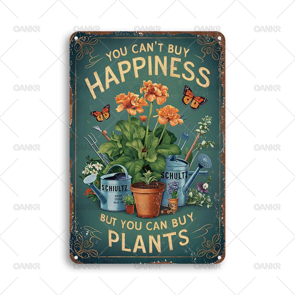 

Vintage Garden Art Poster Metal Tin Sign You Cant Buy Happiness But Can Buy Plants Metal Signs for Backyard Home Wall Decor 20x30cm（7.8x11.8inch）