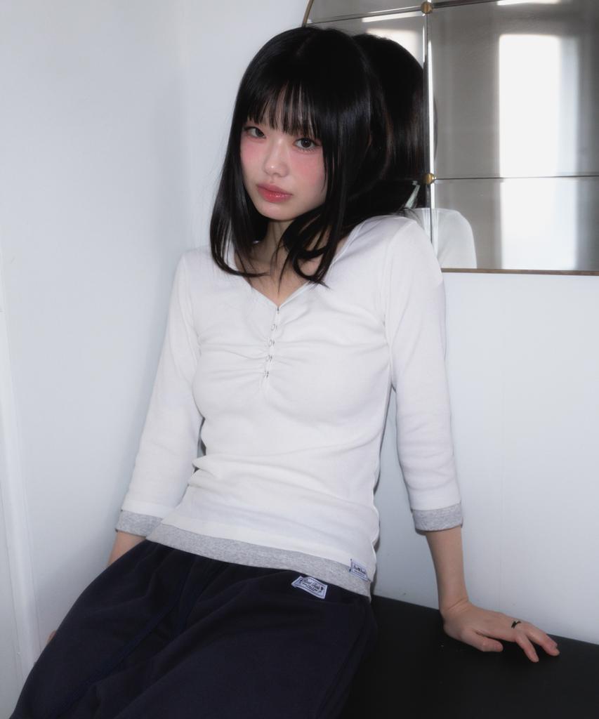 ROSEFRANTZ Shirring Button Layered Long Sleeve [Ivory]