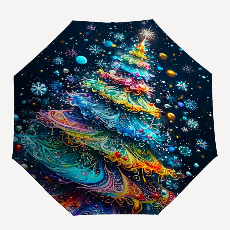 

1pc Christmas Tree Automatic Folding Umbrella - Design, Durable Iron Frame for Travel, Outdoor, Beach Fashion Accessory a0920037