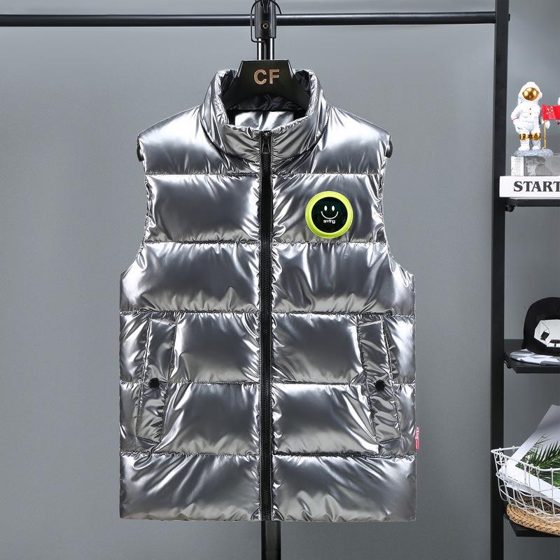 Herren Weste im Europäischen Stil, Glänzend, Ärmellos, Daunen-Baumwolle, Lässig, Stehkragen, Übergröße
