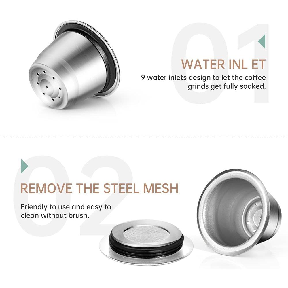 Filtros de Cápsula Recarregáveis Copos de Espresso de Aço Inoxidável Cápsulas de Café Reutilizáveis Para Nespresso Com Tamper Anel Dosador