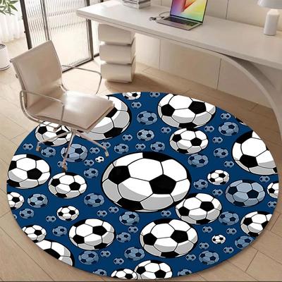 1PC Soccer Balls Pattern Office Round Area Rug, Indoor Mat Suitable ForOffice, Under Office Chairs Bedroom Living Room Home Decor, Room Deco, D045