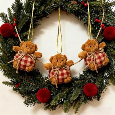 2 Adet Mini Ekose Ayı Süsleri Noel Ağacı Asılı Dekor Sevimli Ayı Anahtarlık Şenlikli Noel Çorabı Dolgusu Hediyeleri