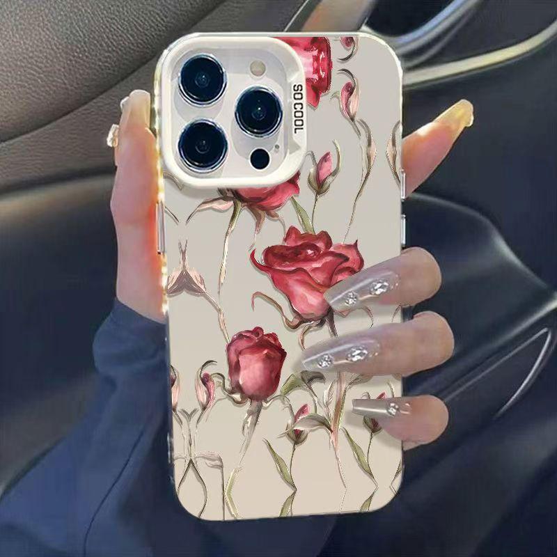 Silver Anti-Fall Rose Branch Phone Case for 17/17ProMax/17Pro/16/15