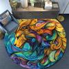 Abstract Goat and Lion Round Area Rug,Carpet Rug for Living Room Bedroom Sofa Playroom Decor,Non-slip Floor Mat