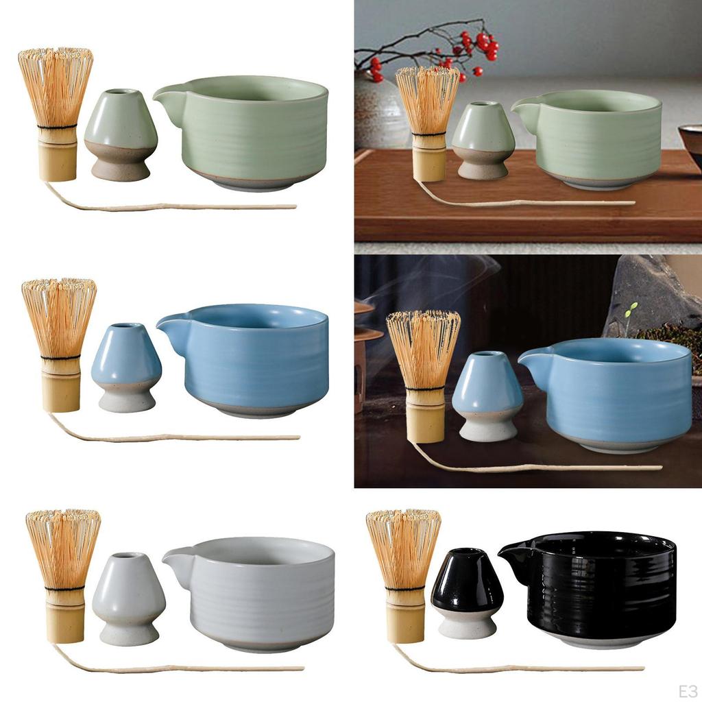 4 Pieces Bamboo Matcha Whisk Scoop and Holder Bowl, Japanese Ceremony Accessory with Tea