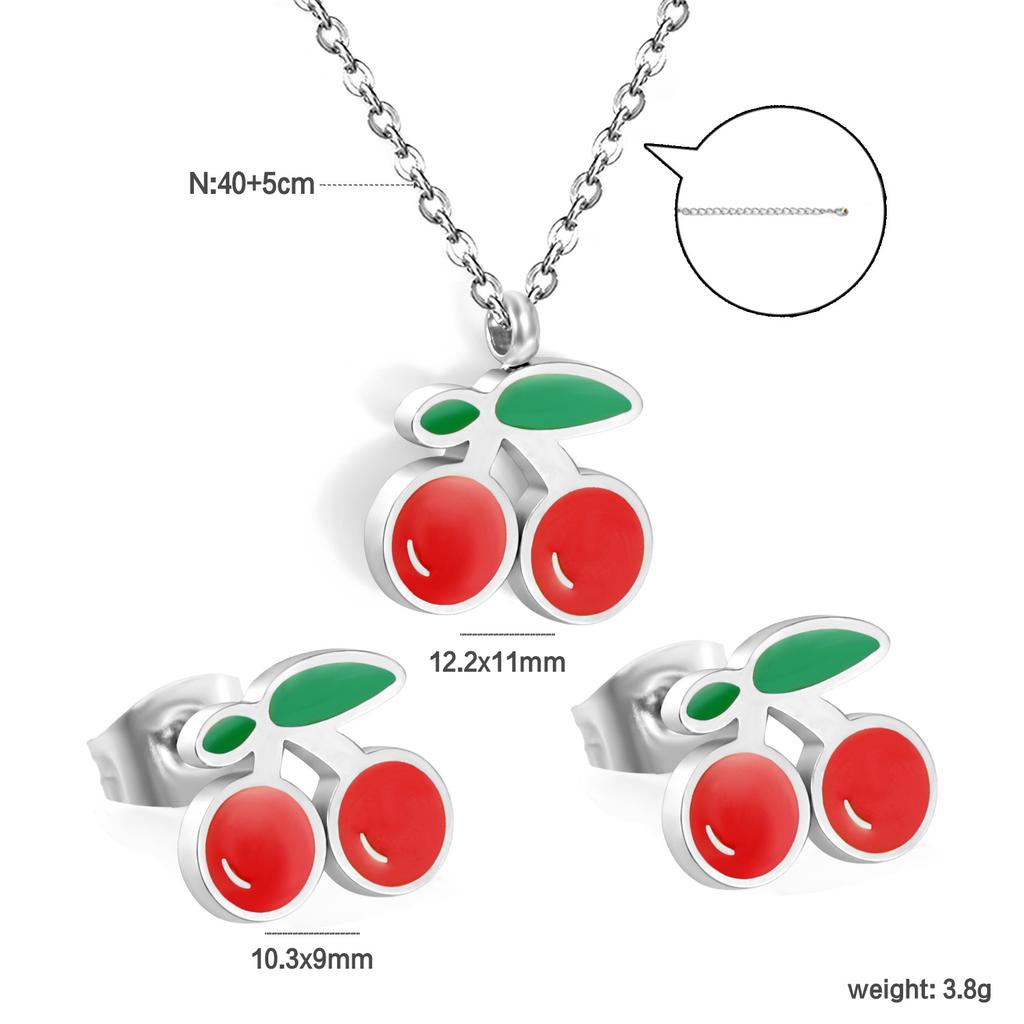 Sweet Strawberry Fruit Drip Oil Necklace Earrings Jewelry Set Cute Gift For Women Girls