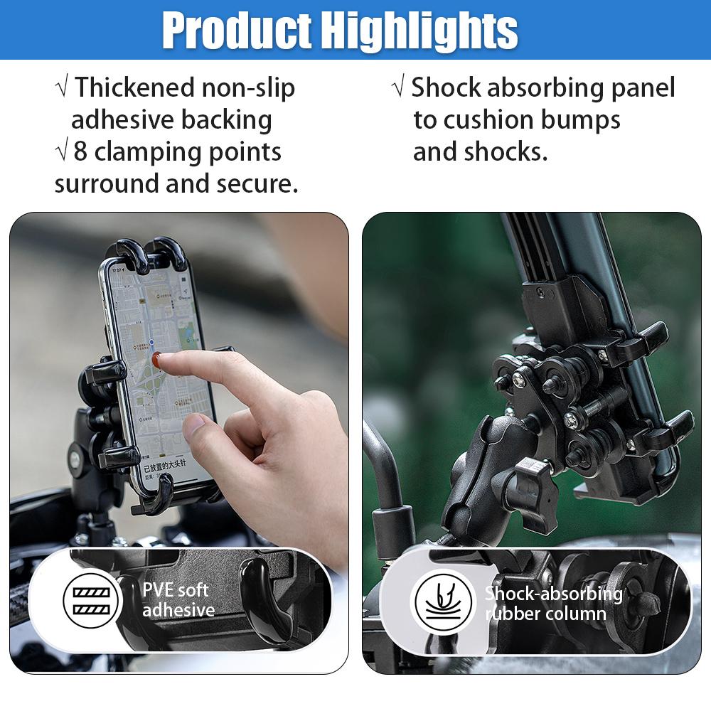 Motorcycle Phone Holder Shock Absorbe Handlebar Shock Resistant Mobile Phone Electric Bike Riding Delivery Navigation Holder
