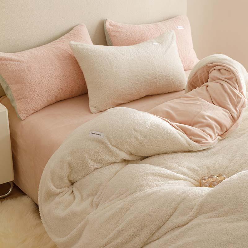 Thickened Milk Fleece Four-Piece Set, Solid Color Coral Fleece Bed Sheet Quilt Cover, Flannel Bed Three-Piece Set