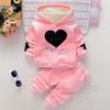Autumn and Winter New Baby Girl Love Letters Double-sided Velvet Plus Velvet Thickened Hooded Sweatshirt Girls Warm Two-piece Set