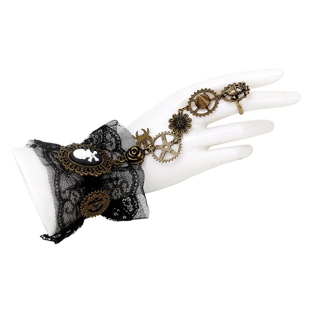 Steampunk Fingerless Lace Gloves for Women Stage Performance Props Gear Rings Gloves Vintage Victorian Wristband Gloves