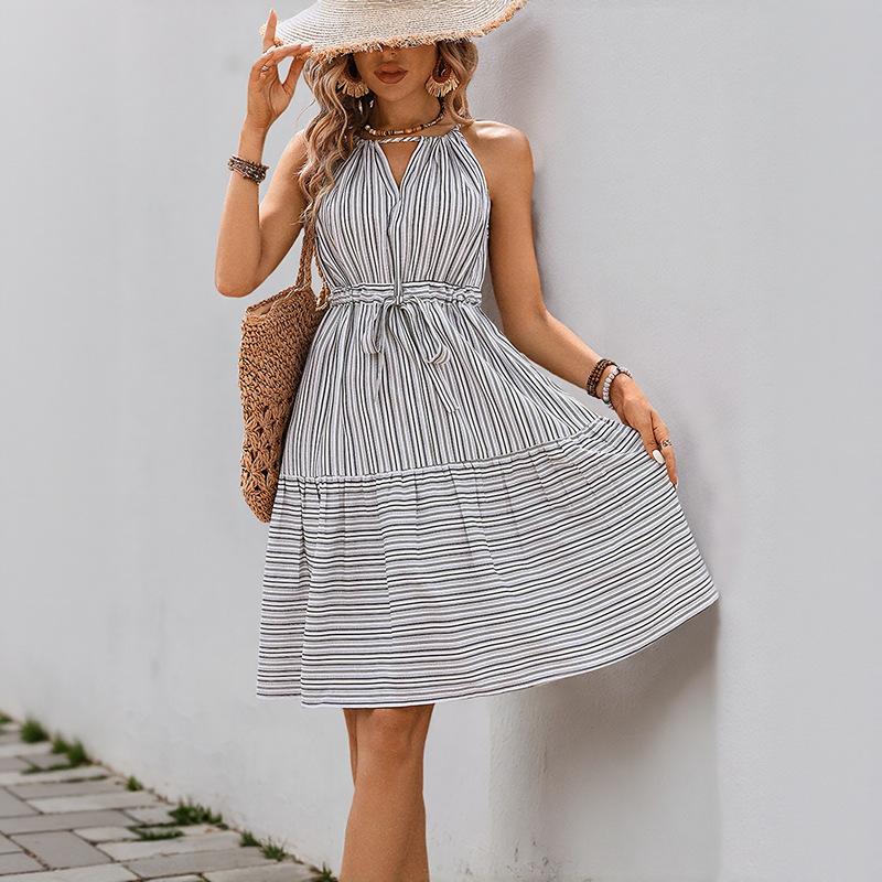 2026 summer new European and American women s clothing suspender striped dress S
