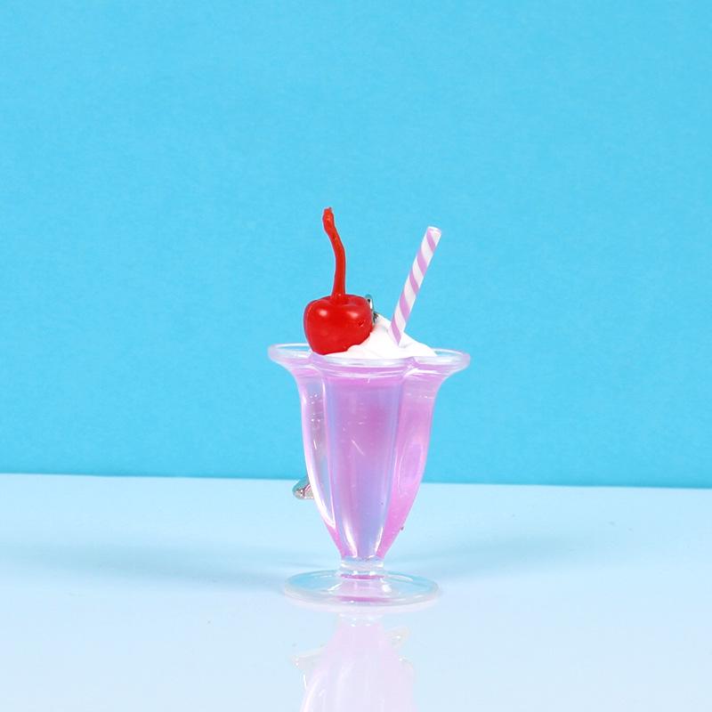 Simulated Ice Cream Cup Keychain with Spoon and Star Charm