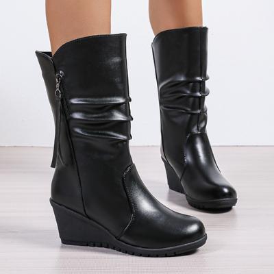 Ballerinas Damen Keilabsätze Hohe Stiefel Hohe Absätze Lederschuhe Frau 2024 Trend Goth Wadenlang Freizeitschuhe Mode Chelsea Botas Mujer