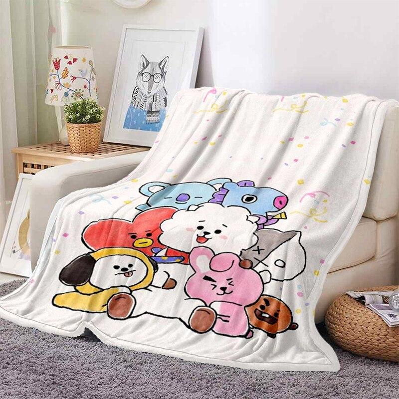 2022 Kreslená deka bt21 Měkké fleecové deky Deky Home Dekor Ložnice Obývací pokoj PohovkaDigital potištěné deky na cesty