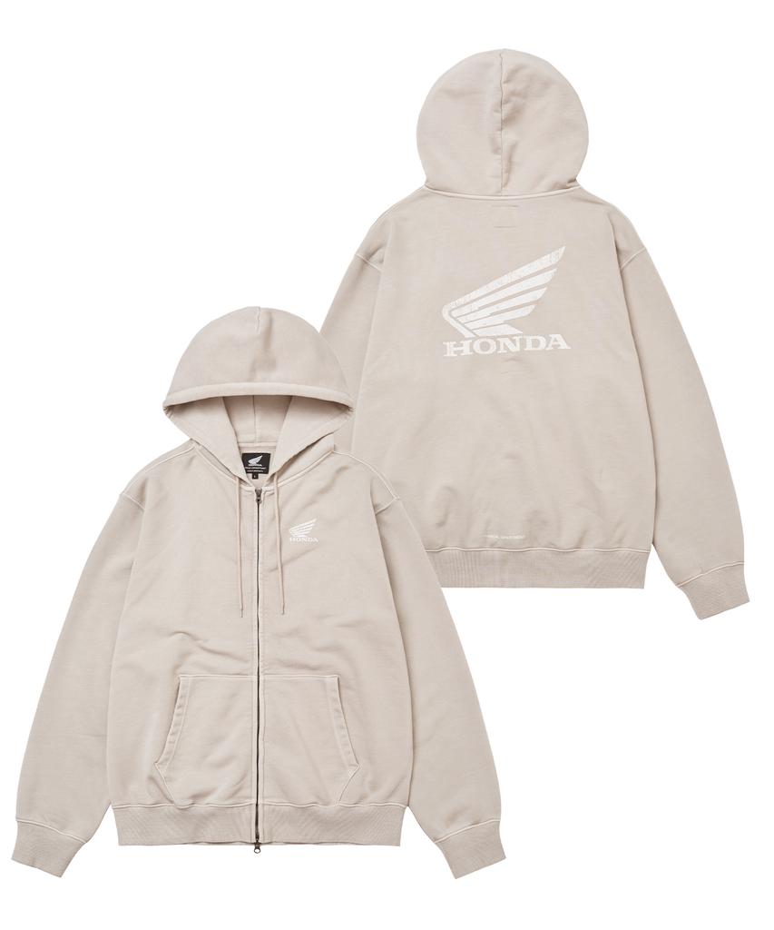 Phyps Motorcycle Pigment Scratch Logo Hoodie Zip-Up Beige