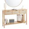 Rattan Console Table with 3 Storage Drawers Rattan Sliding Door Natural