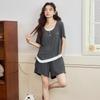 Ice Silk Ribbed Women's Sleepwear Set with Chest Pads – Short Sleeve & Shorts, Casual Wear, Indoor/Outdoor Comfort