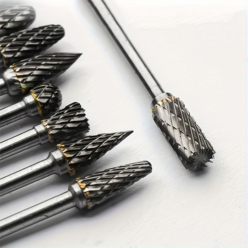 Double Cut Carbide Rotary Burr Set - 10 Pcs 1/8" Shank, 1/4" Head Length Tungsten Steel for Woodworking,Drilling, Metal Carving, Engraving, Polishing