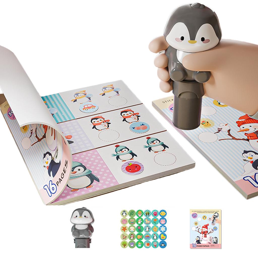 Cartoon Sticker Stamp with 300 Cartoon Sticker and 16 Pages Activity Book Children Sticker Stamper Activity Craft Toy
