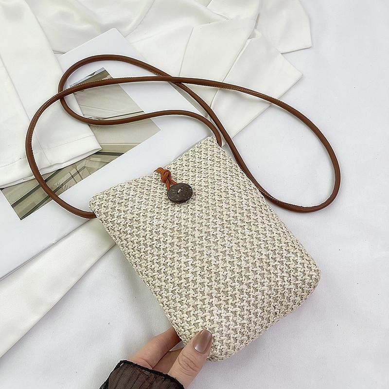 2025 Summer New Fashion Seaside Beach Vacation Straw Bag Women's Messenger Bag Mini Bag Mobile Phone Bag