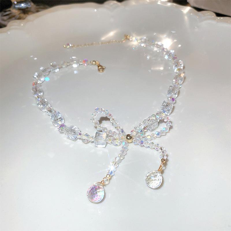 Summer Crystal Bow Necklace, Dongdaemun Niche Luxury Clavicle Chain, Elegant and Versatile Accessory