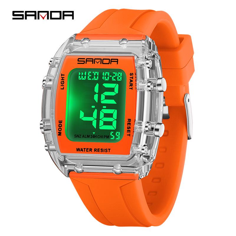 Sanda Unisex Transparent Barrel Sports Watch: Stylish Waterproof Multifunctional Watch for Students