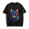 Neon Bunt Katzenmotiv Trendiges Unisex Freizeit-T-Shirt Reines Baumwoll-T-Shirt