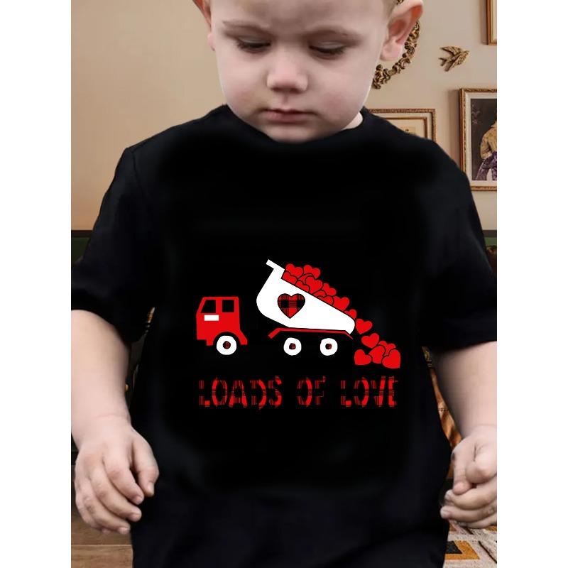

European sizes Valentine s Day Children s LOADS OF LOVE Car Graphic T-Shirt Apparel for Boys, Trendy Cute Crew Neck Short Sleeve 98cm чёрный