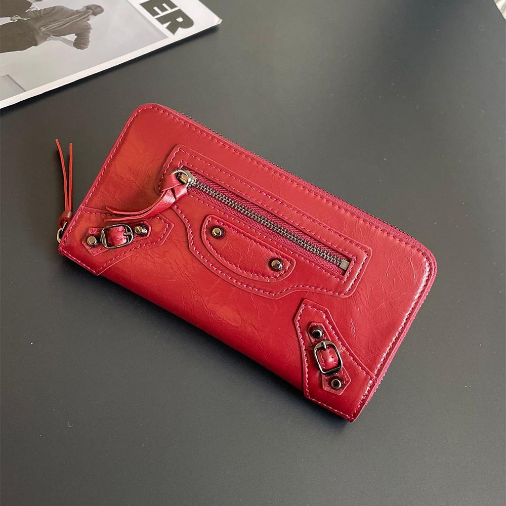 Retro Genuine Leather Women Wallets First Layer Of Cowhide Motorcycle Long Wallet Branded Style Rivets Phone Purse Studs Clutch Bag