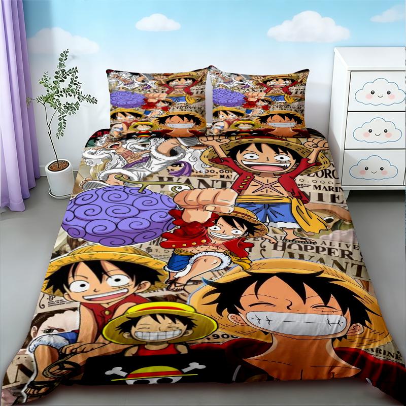 Duvet Cover Teens Best Gifts One Piece Luffy Cartoon Bedding Set Quilt Cover Soft Comfortable for Bedroom Dormitory