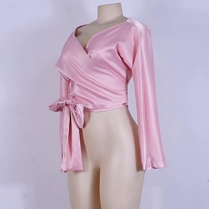 Women's Fashion Casual Solid Color Print Summer Spring Long Sleeve V-Neck Pullovers & Long Sleeves