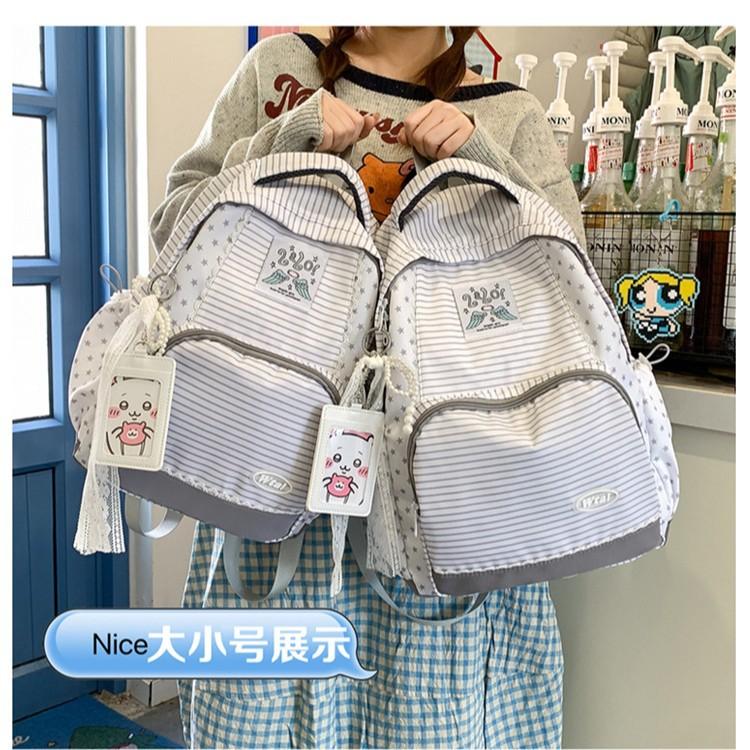 Schoolbag Japanese new striped star backpack junior high school students class advanced sense backpack lightweight versatile schoolbag