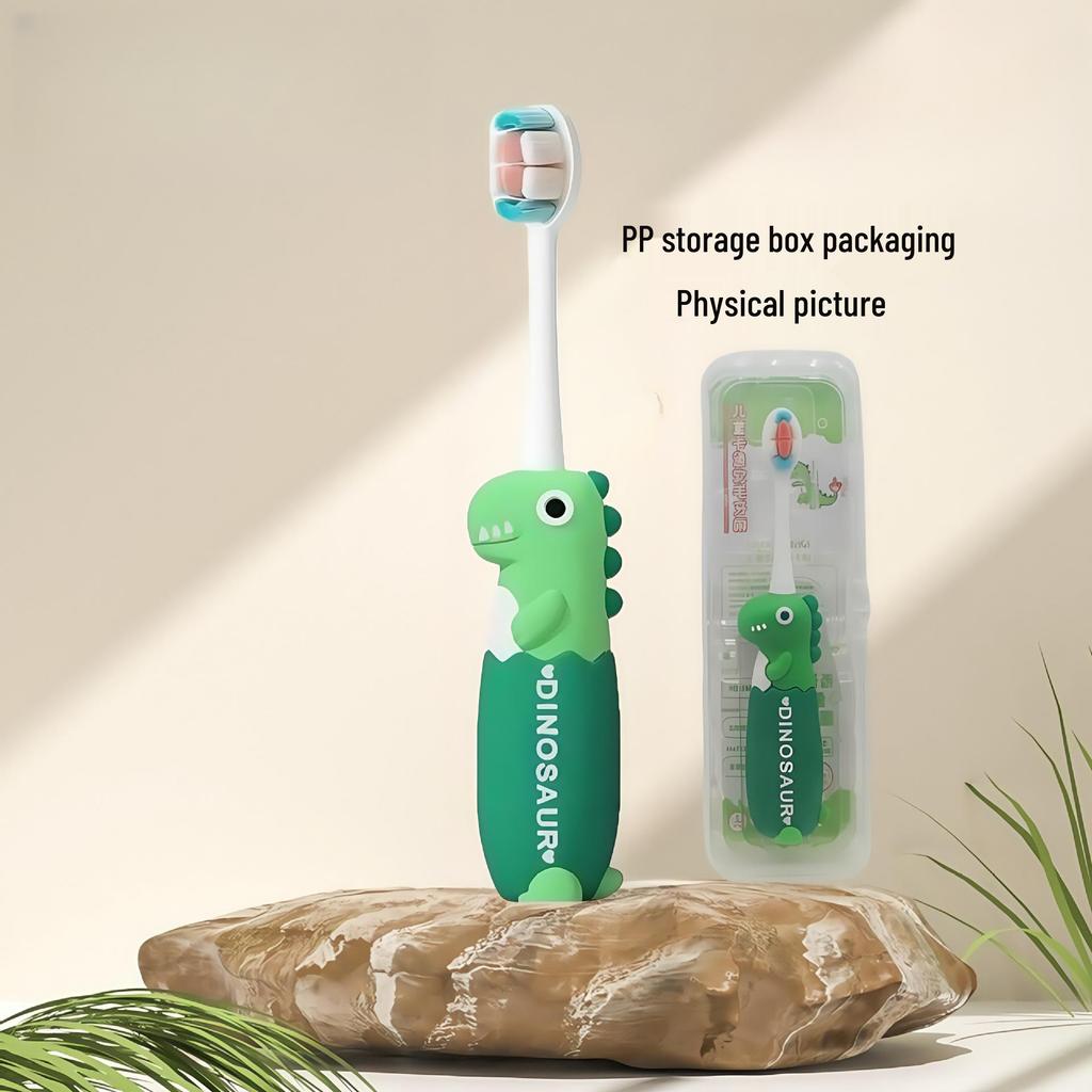 Children's Cartoon Dinosaur Toothbrush, Ages 3-12, with Cute Non-slip Handle & Soft Bristles for Gentle Oral Care
