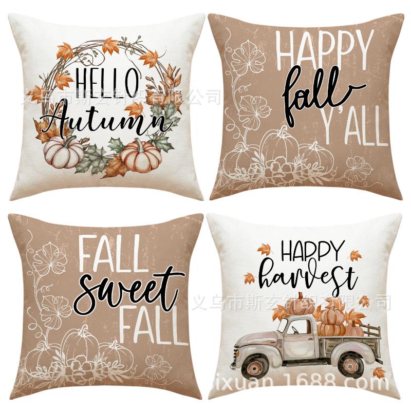 Thanksgiving Pumpkin Car Print Pillow Case Autumn Harvest Set Cushion Indoor Home Sofa Cushion