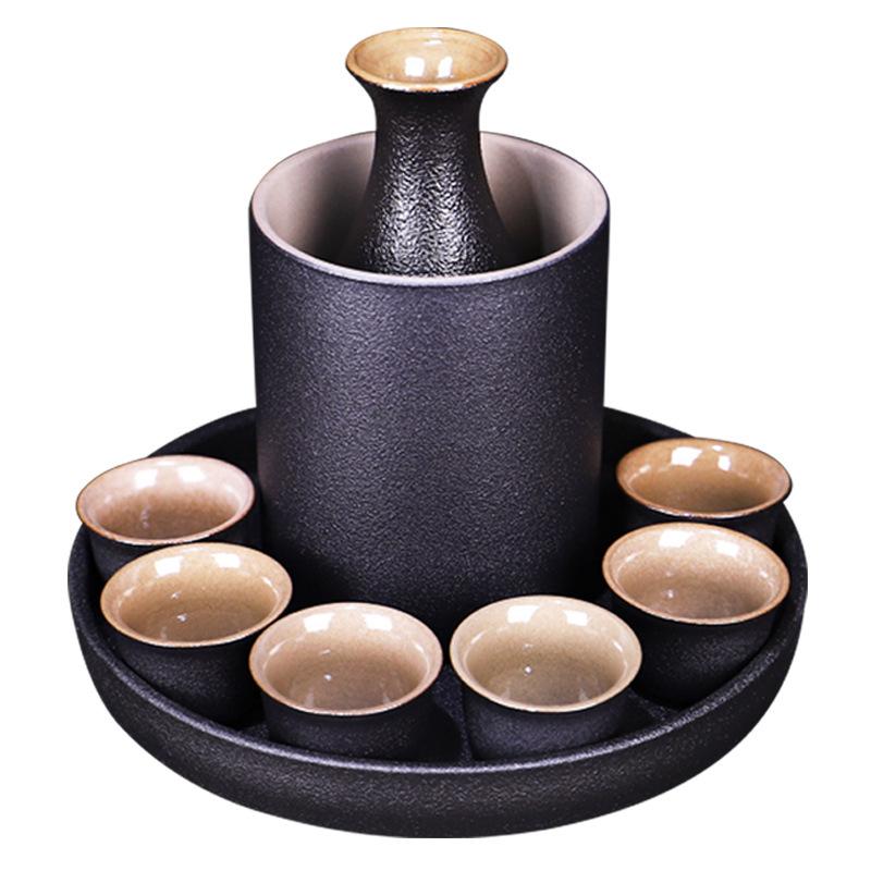 Household Japanese-style Shochu Pot Black Pottery Sake Ceramic Small Wine Cup Wine Dispenser White Wine Glass Warm Wine Wine Set