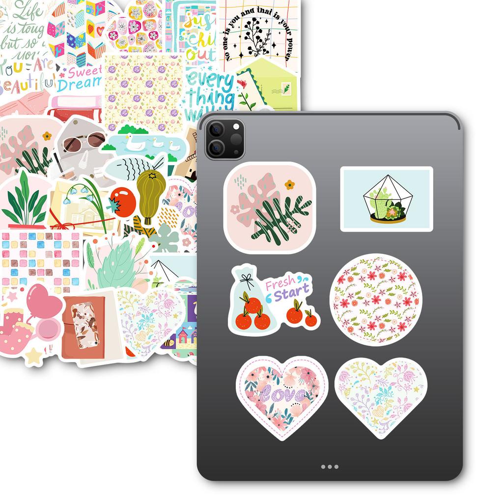 50 Small Fresh Graffiti Decorative Stickers for Girls Pink Flowers and Plants Without Repeating Waterproof Stickers