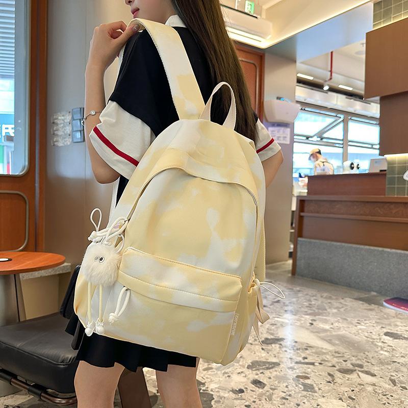 School Bag Women's High-value Tie-dye Versatile Anti-splashing Backpack Multi-compartment Large-capacity Junior High School Student School Bag
