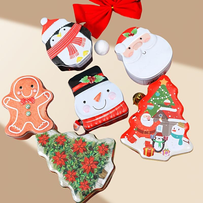 

Christmas Gingerbread for Man Metal Gift Box Festive Red White Design with Santa Hat, Snowman, and Gingerbread Man Perfect for Cookies, Candy 6pcs