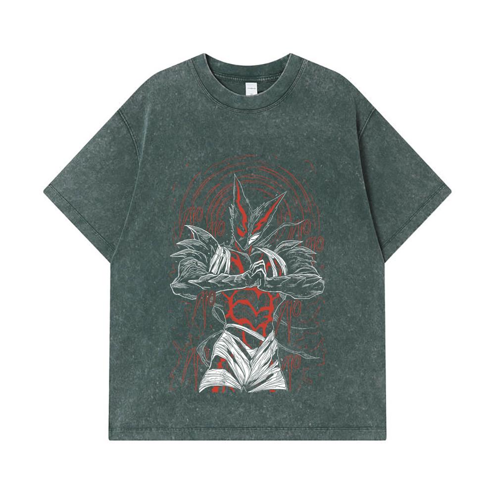 275 GSM Washed T-shirts 100% Cotton One Punch Man V3 Garou Print Unisex Heavy Cotton T Shirt