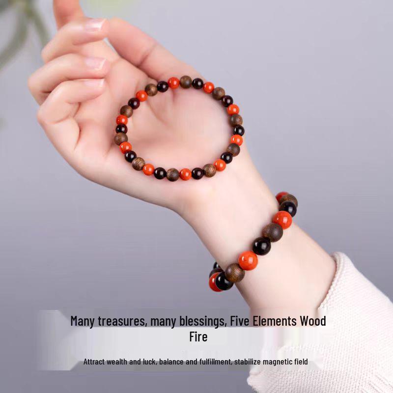 Ximu Fire Handcrafted Rosewood & Agarwood Bracelet - Five Elements Balance Wood Attribute Gift for Men & Women