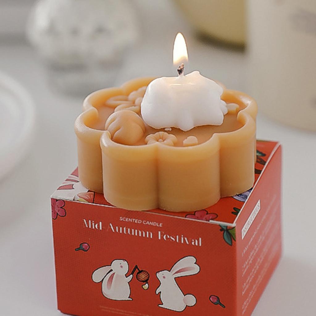 Cute Rabbit Mooncake Shape Scented Candle for Mid Autumn Festival Gift for Relaxation and Celebration Holiday Present