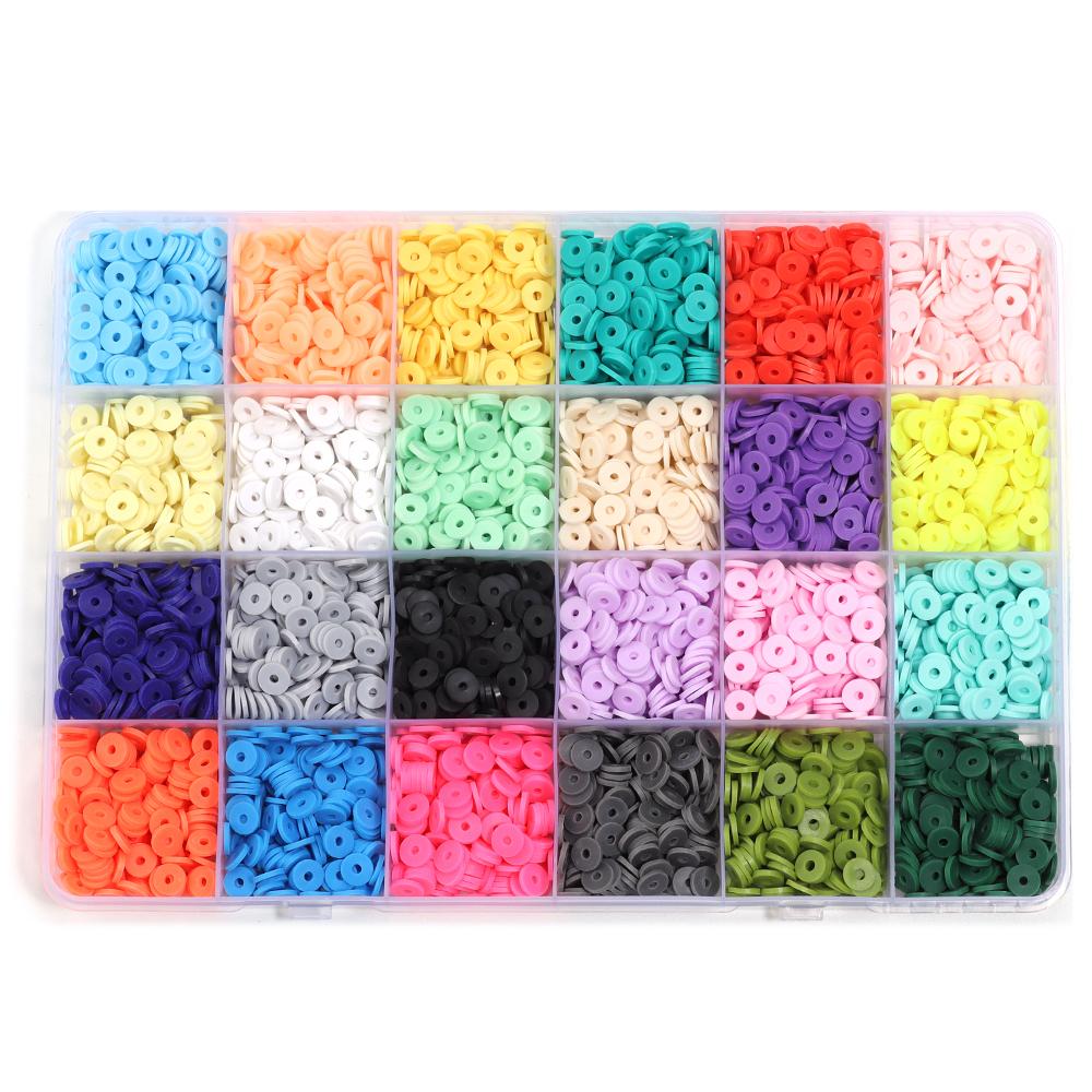 24 Colors Polymer Clay Beads Bracelet Making Kit Flat Round Loose Beads Set For Jewelry Making DIY Bracelet Necklace Earring