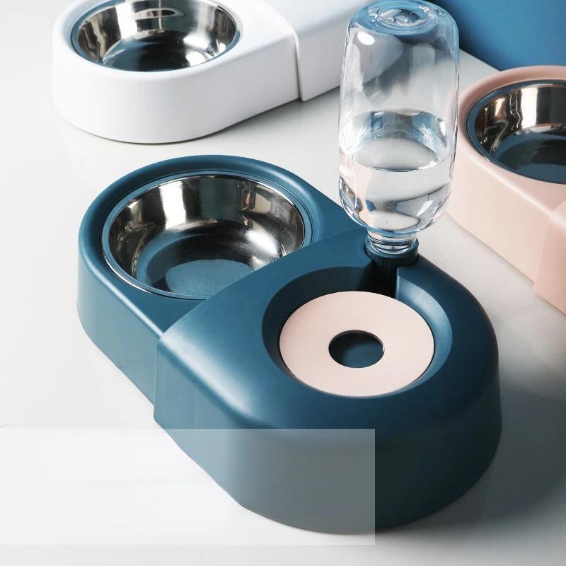 Dog Cat Bowls with Water Dispenser Feeding and Water Dishes for Pet Easily Detached Wet and Dry Food Bowl Set Pet Supplies
