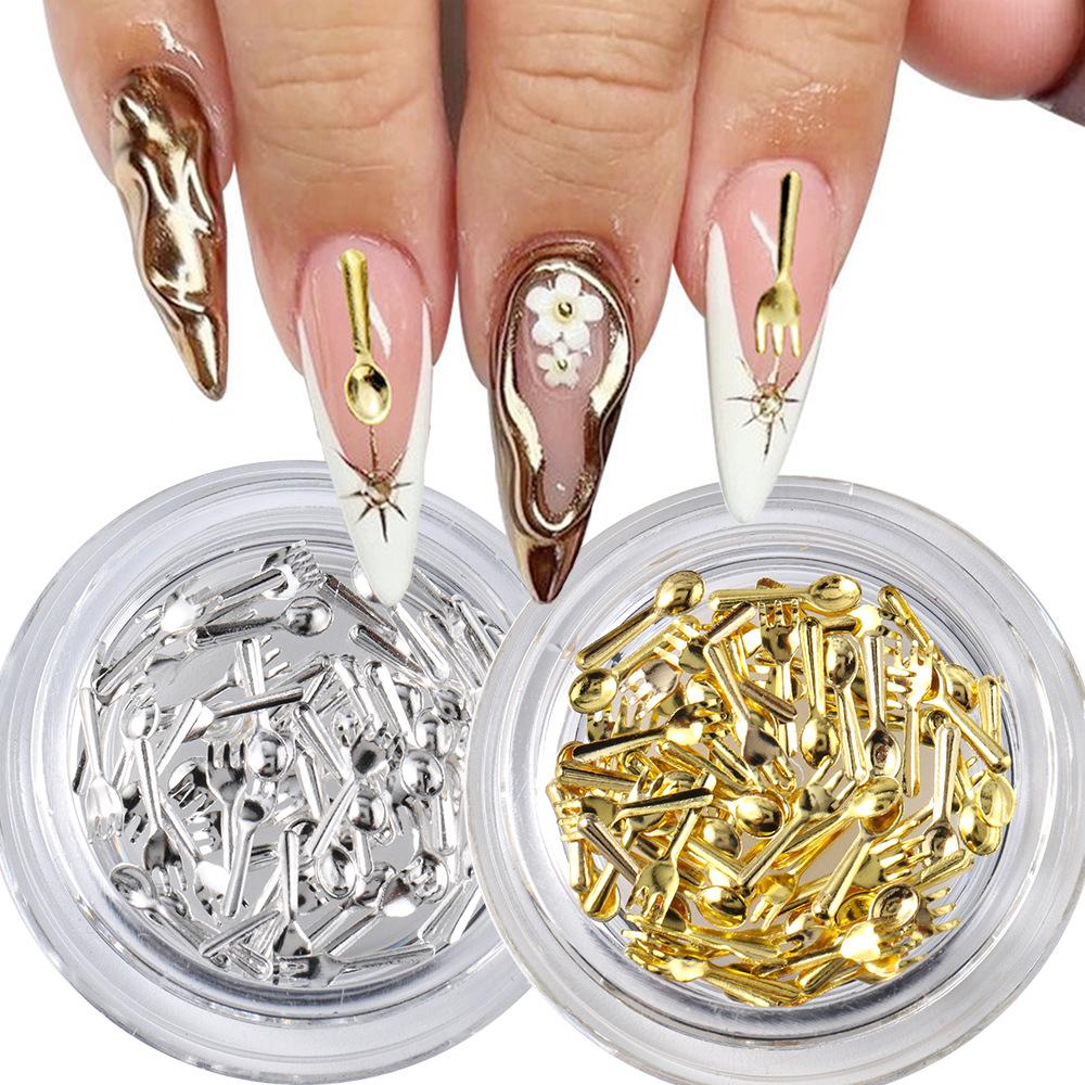Nail Art Jewelry, Japanese Tableware, Gold And Silver Spoons And Forks Diy Metal Nail Jewelry