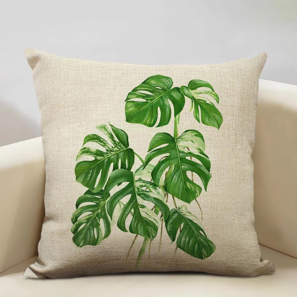 Plant Leaf Cushion Cover Home Decoration Sofa Chair Car Pillow Case Soft Linen Pillowcase 45x45cm