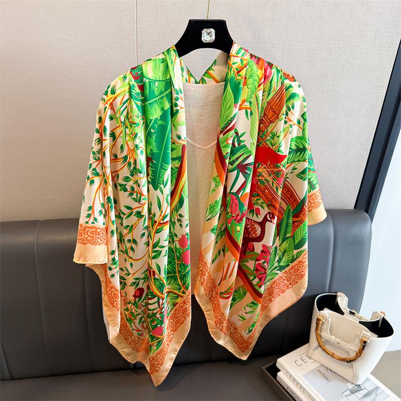 Peacock Jungle Simulation Silk Premium 111cm Large Square Scarf Silk Scarf Printed Shawl Sunscreen Scarf Headscarf Scarf