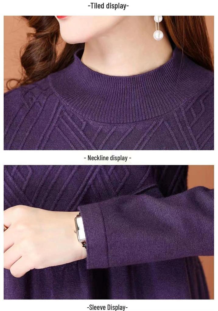 2023 Autumn/Winter Women's Oversized Knit Wool Dress, Knee-Length, Plus Size, Stylish, Belly Covering, Thick Fabric